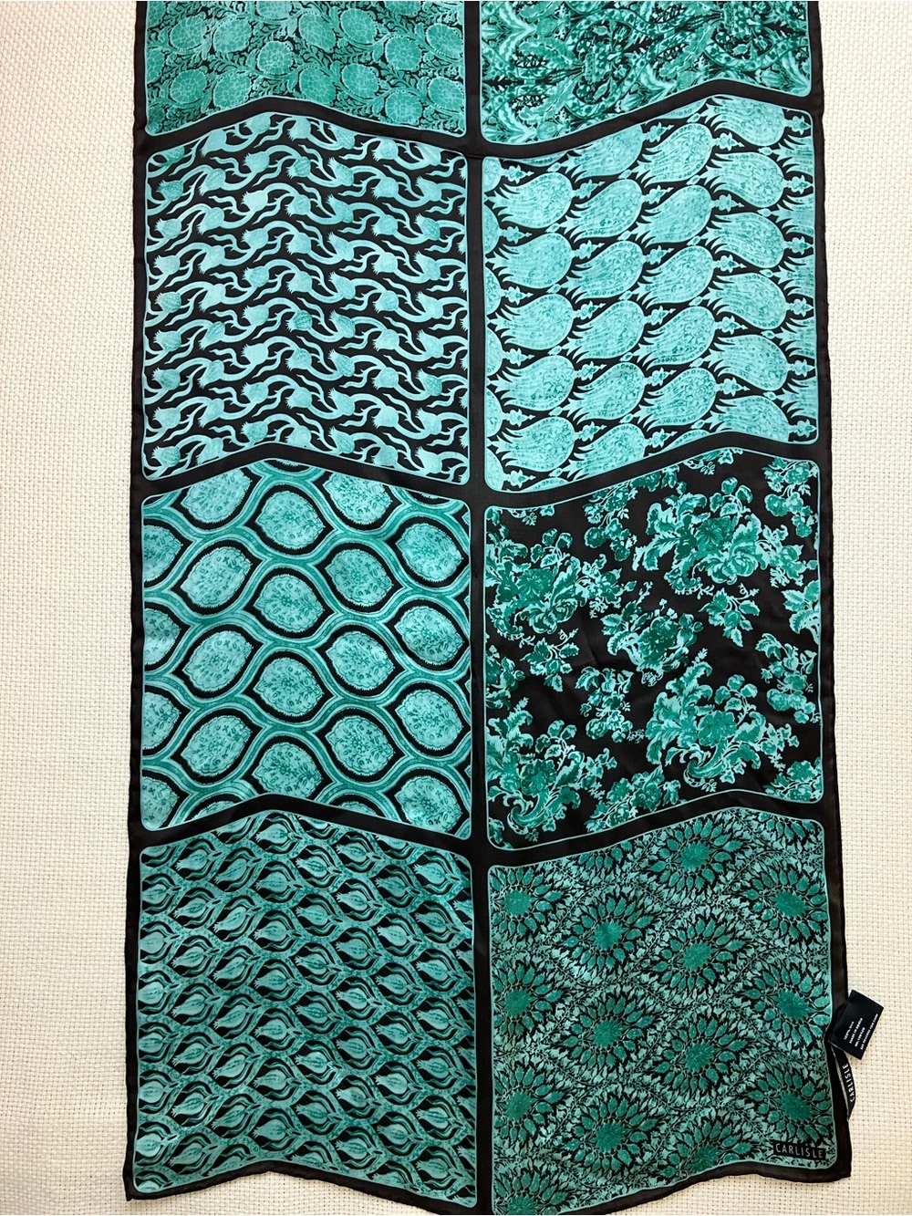 CARLISLE 100% Silk Long Scarf Shawl Green Floral Print - Picture 11 of 16